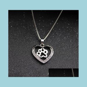 Collares colgantes Moda Corazón Gato Perro Pata Collares Con Incrustaciones Cristal Elegante Declaración Joyería Aleación Sier Color Encantador Anim Mjfashion DH2WQ