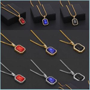 Collares pendientes Moda Hip Hop Cadena de diamantes Collar colgante Gema cuadrada Collares de cristal Joyas para hombres Mujeres Favores de fiesta P5Fa Dhkmz