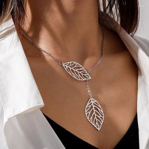 Pendentif Colliers Mode Creux Feuilles Charmes Pour Femmes Or Argent Couleur Clavicule Sautoirs Déclaration Bijoux Bohème