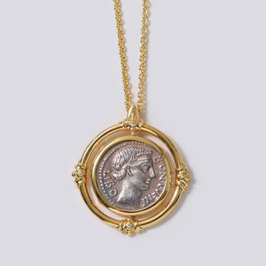 Collares pendientes Joyería de moda Sólido tallado Antigua moneda romana Collar Chapado en oro de 18 quilates Boutique Regalo al por mayor