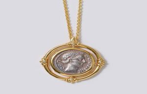 Pendentif Colliers Bijoux De Mode Solide Sculpté Antique Romain Coin Collier Placage 18K Or Boutique Cadeau Whole2598134