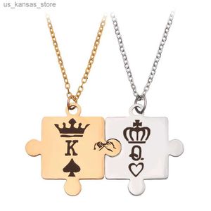 Colliers de pendentif mode K et Q Pizzle Pizzle Collier Collier en acier inoxydable Chaîne de liaison Jigsaw Lovers Pendant King et Queen Crown Pattern2404081ZJF