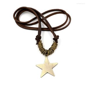 Pendentif Colliers Mode Style Coréen Antique Bronze Pentagramme Étoile Collier En Peau De Vache Simple Tissé À La Main En Cuir Punk Bijoux