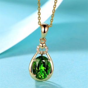 Pendentif Colliers De Mode De Luxe Plaqué Or Femmes Collier Avec Brillant Vert Émeraude Zircone Pour La Fête De Mariage Mère Cadeau Bijoux