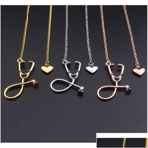 Collares colgantes Moda Joyería Médica Aleación Te Amo Corazón Collar Estetoscopio Para Enfermera Doctor Regalo Venta al por mayor Gsw34 Drop Del Otfcd