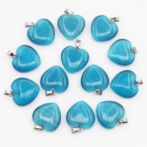 Pendentif Colliers Mode Pierre Naturelle Bleu Agates Coeur Pendentifs Chanceux Minéraux Guérison Charmes Bijoux À Bricoler Soi-Même Accessoires En Gros 24 Pièces