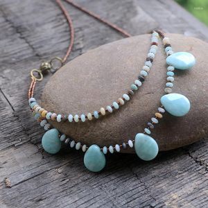 Colliers pendentifs Fashion Natural Water Drop Amazonite Stone Perles