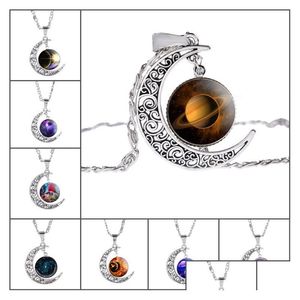 Collares pendientes Moda Neba Space Universe Para Mujeres Galaxy Starry Sky Half Crescent Moon Sier Chains New Jewelry Drop Delivery Pen Dhapj