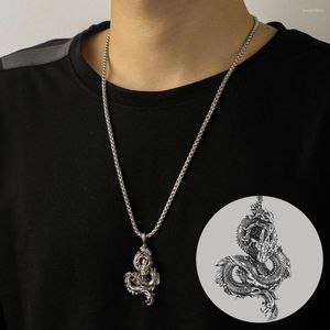 Pendentif Colliers Mode Rétro Dragon chinois pour hommes Hip Hop Zodiac Titanium Steel Pull Chaîne Bijoux Accessoires