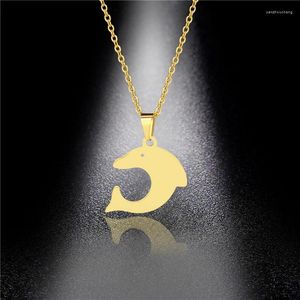 Pendentif Colliers Mode Chaîne en acier inoxydable Collier pour femmes Homme Saut Dolphin Gold Couleur Poisson Engagement Bijoux