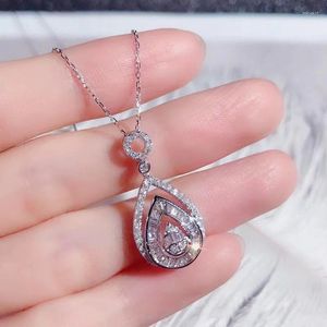 Collares colgantes Moda Regalo único para mujeres Niñas Cumpleaños 925 Plata esterlina Gota de agua blanca Piedra de circón con conjunto de cadena de 18 pulgadas