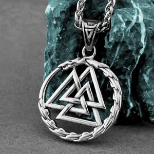 Pendentif Colliers Mode Viking Dragon Ouroboros Collier Hommes Odin Valknut Symbole Amulette Vintage Biker Bijoux Cadeau En Gros