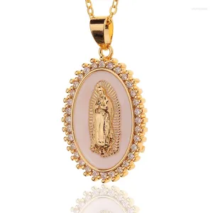 Pendentif Colliers Mode Vierge Marie Shell Exquis Cristal Cou Collier Église Chrétienne Charme Bijoux Cadeaux