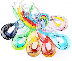 Pendentif Colliers Mode En Gros 6pcs À La Main Murano Verre Verre Mixte Coloré Big Drop Pendentifs Charmes