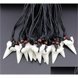 Pendentif Colliers Mode En Gros Mixte 12 pcs Imitation Yak Os Dent De Requin Collier Dents Blanches Amet Pendentif Pour Hommes Femmes Jewelr Dhsod