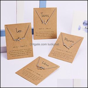 Pendentif Colliers Mode Zircon Incrusté Personnalisé Astrologie Horoscope Collier Bijoux Avec Carte Minimaliste 12 Zodiac 42Add5Cm Dro Otn6X