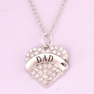 Colliers pendentif collier femme papa écrit dans le coeur avec des cristaux bon cadeau pour membre de la famille goutte en alliage de zinc