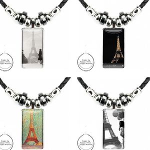 Collares pendientes para mujer fiesta París Torre Eiffel puntos novela moda cabujón de cristal collar de hematita negro con acero plateado
