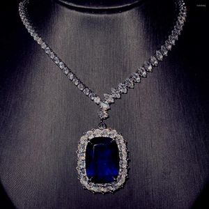 Pendentif Colliers Foydjew Luxe Saphir Artificiel Bleu Diamant Argent Couleur Charme Collier De Mariage Pour Les Femmes Bijoux De Mariée