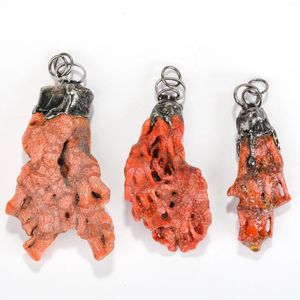 Pendentif Colliers Freeform Rouge Corail Artisanat Bijoux En Vrac Plaqué Gunemetal Bronze Bails Charms Liens Perles Pour Collier