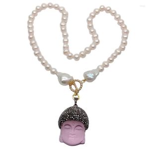 Collares pendientes Perla blanca de agua dulce Keshi Collar Cuarzo rosa Cz Pave Buddha para mujer Chica Regalo