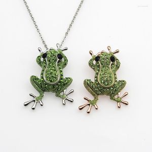 Pendentif Colliers Grenouille Rose Or Couleur Vert Cristal Pierre Charme Déclaration Pendentifs Bijoux Animaux Pour Femmes Mode Boho Collier