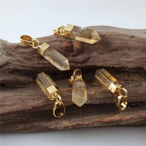 Colliers pendants Fuwo Natural Yellow Point Point Gold Couleur plaquée Pike Crystal Accessoires pour la fabrication de bijoux PD130 5PCS