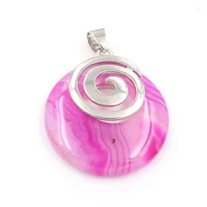 Collares colgantes FYSL Chapado en plata Espiral Negro Lava Piedra Redonda Hueco Raya Rosa Rojo Ágatas Joyería