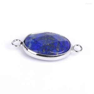 Collares pendientes FYSL venta al por mayor 10 Uds. Conector de lapislázuli de forma ovalada chapada en plata joyería de piedra labradorita