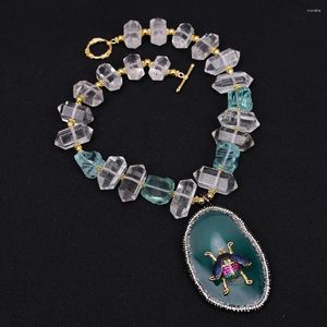 Collares colgantes G-G 18 '' Punto de cuarzo de roca transparente natural Cristal azul Collar áspero Agata Big Slice Cz Insecto