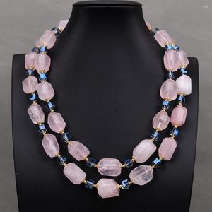 Pendentif Colliers G-G 2 rangées de quartz rose naturel à facettes Nugget Blue Rock Crystal Collier de pierres précieuses faites à la main pour dame