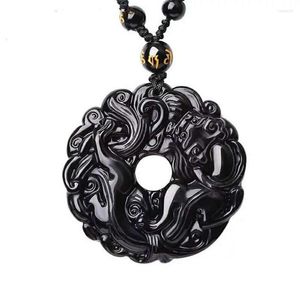 Pendentif colliers véritable obsidienne noire naturelle sculpture ronde Pi Xiu puissant cristal pour la fabrication de bijoux 45mm goutte