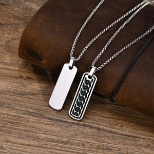 Pendentif Colliers Barre Géométrique Hommes Étanche En Acier Inoxydable Rectangle Vertical Avec Texture Cubaine Garçons Collier Bijoux