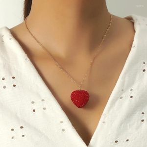 Pendentif Colliers Fille Grand Rouge Strass Coeur Longue Chaîne Collier Femmes Bijoux De Mariage Fête D'anniversaire Cadeaux En Gros