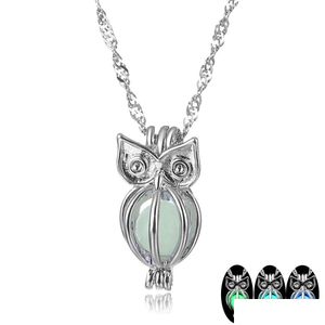 Pendentif Colliers Glow In The Dark Sier Plaqué Chaîne Charme Glowing Owl Collier Femmes Collares Lumineux Bijoux Drop Delivery Pendentif Dhzfx