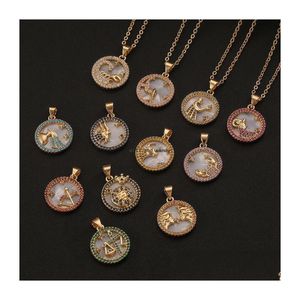 Collares pendientes Cadena de oro Leo Aries Piscis Colgantes 12 Signo del zodiaco Collar Cobre Encanto Estrella Gargantilla Astrología Entrega de gota Jewelr Dhwgn