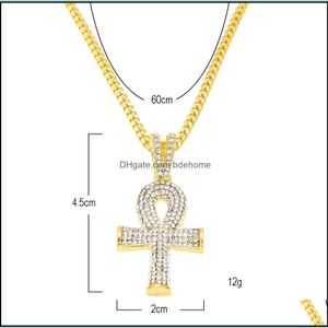 Pendentif Colliers Chaînes En Or Jolie Ankh Égyptienne Clé De La Vie Beautifly Avec Croix De Rubis Rouge Collier Ensemble Hommes Bling Hip Hop J Bdehome Dhmt2