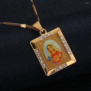Collares pendientes Color oro Joyas cristianas católicas Esmalte Bendita Madre Cameo Collar de moda de la Virgen María