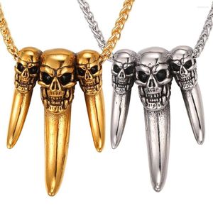 Collares colgantes Color oro cráneo Spike collar para hombres regalo al por mayor Punk Hip Hop joyería de acero inoxidable P326