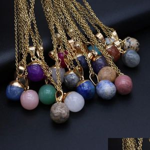 Pendentif Colliers Or Bordé Boule Ronde Reiki Guérison Cristal Énergie Pierre Quartz Lien Mode Femmes Hommes Bijoux En Gros Drop Deli Dh8Bi