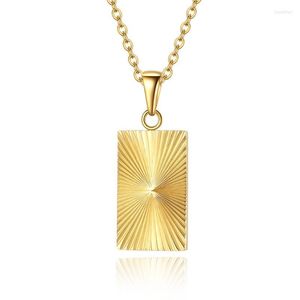 Collares pendientes, collar rectangular de radiación en relieve dorado para mujer, joyería de acero inoxidable con abalorio Sunburst