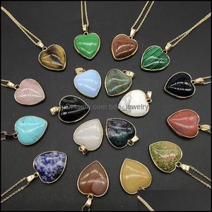 Pendentif Colliers Or Forme De Coeur Guérison Reiki Pierre Femmes Jade Cristal Semi-Précieux Agate Collier Énergie Bijoux Dr Dhseller2010 Dhmly