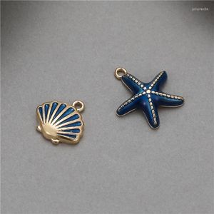 Collares pendientes Chapado en oro Color azul profundo Concha Estrella de mar Alto sentido Accesorios de bricolaje al por mayor