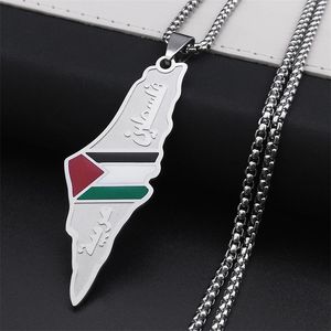 Pendentif Colliers Or Argent Palestine Carte Drapeau National Collier Pour Femmes Hommes En Acier Inoxydable Bijoux Cadeaux