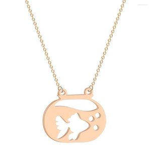 Pendentif Colliers Poisson Rouge Dans Fishbowl Collier En Acier Inoxydable Contour Poisson Bol Eau Baignoire Forme Pour Femmes Bijoux