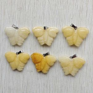 Pendentifs colliers bonne qualité naturel jaune Jade sculpté papillon pendentifs pour bijoux accessoires faisant 6 pcs/lot en gros