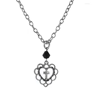 Pendentif Colliers Goth Punk Style Ajouré Coeur Croix Collier Religieux Art Sombre Gothique Bijoux Dames Rock