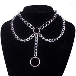 Collares colgantes Goth Streetwear Grunge Capas de aluminio Cadena Círculos de corazón para mujeres 2023 Punk Fairy Gargantilla Joyería