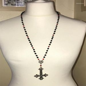 Collares pendientes Cruz gótica invertida y pentagrama estilo rosario collar largo joyería oculta satánica boca abajo gótico Punk regalo