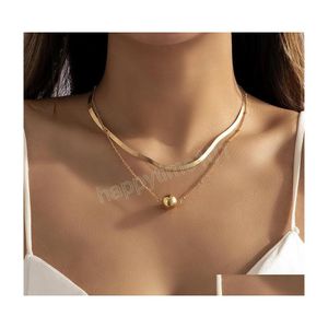 Pendentif Colliers Gothique Simple Plat Serpent Clavicule Chaîne Collier Femmes Colar Vintage Boule Pendentif Ras Du Cou Esthétique Bijoux De Cou Ac Dh1Kz